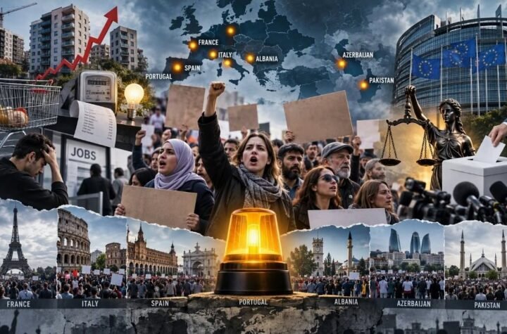 في أوروبا، تتقدم تكاليف المعيشة والسكن والتعليم والأجور على قائمة المطالب، بينما تحمل الاحتجاجات في أذربيجان أبعادًا تتصل بحرية الدين والحق في التعليم، وفي باكستان وتونس أبعادًا سياسية تتعلق بالحكم والمشاركة والحريات.